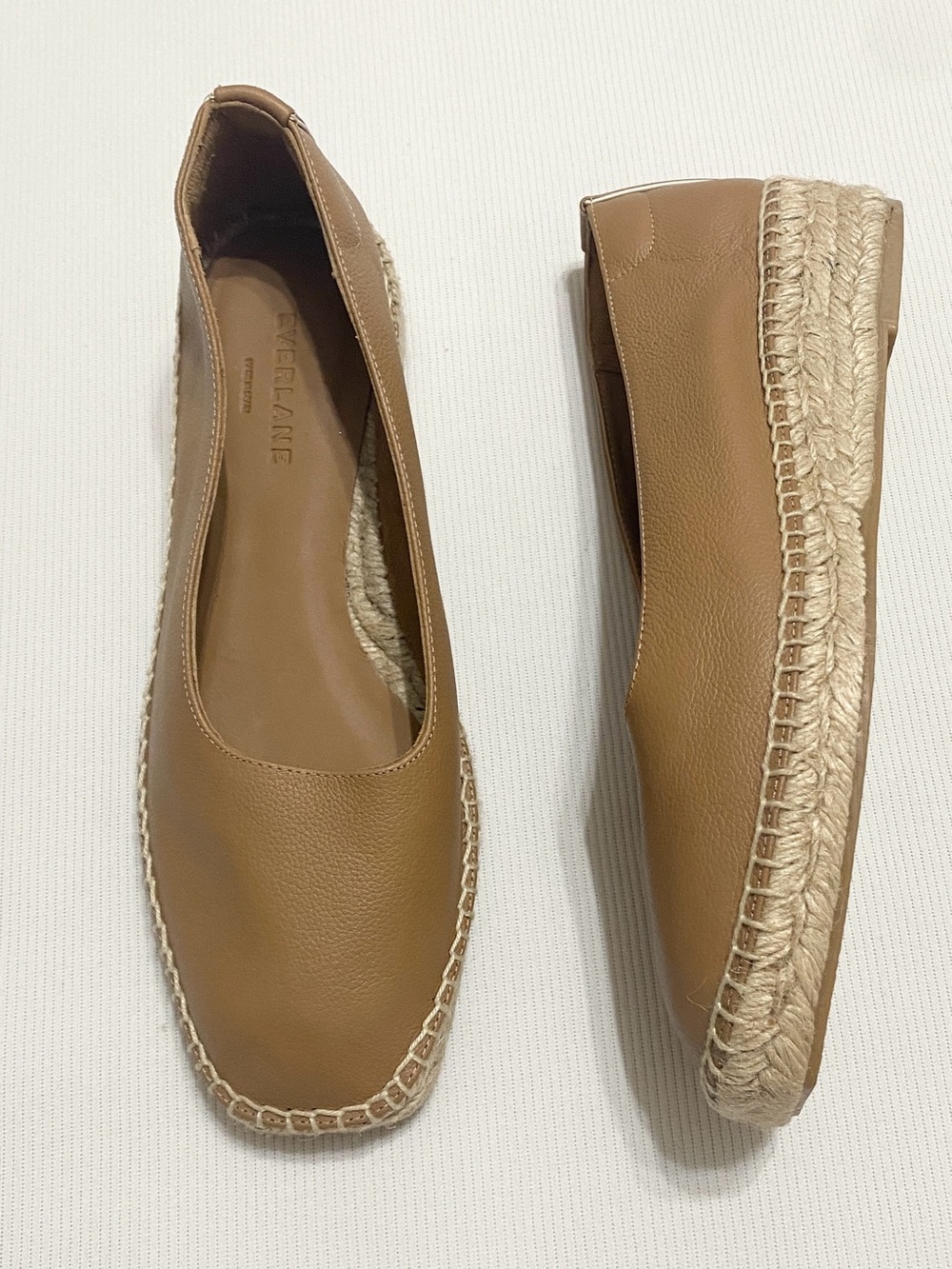 Everlane Caramel Tan Leather Espadrille Slip-On Flats